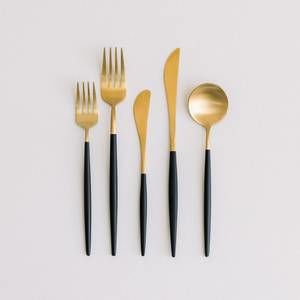 NEW BORROWED BLU luna flatware 5 piece set in black+gold